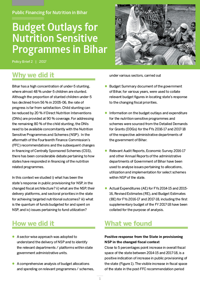 Budget Outlays for Nutrition Sensitive Programmes in Bihar