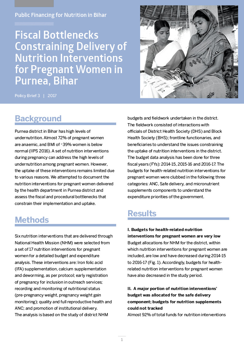 Fiscal Bottlenecks Constraining Delivery of Nutrition Interventions for Pregnant Women in Purnea, Bihar