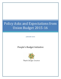 Policy Asks from Union Budget 2015-16