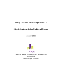 Policy Asks from Union Budget 2016-17